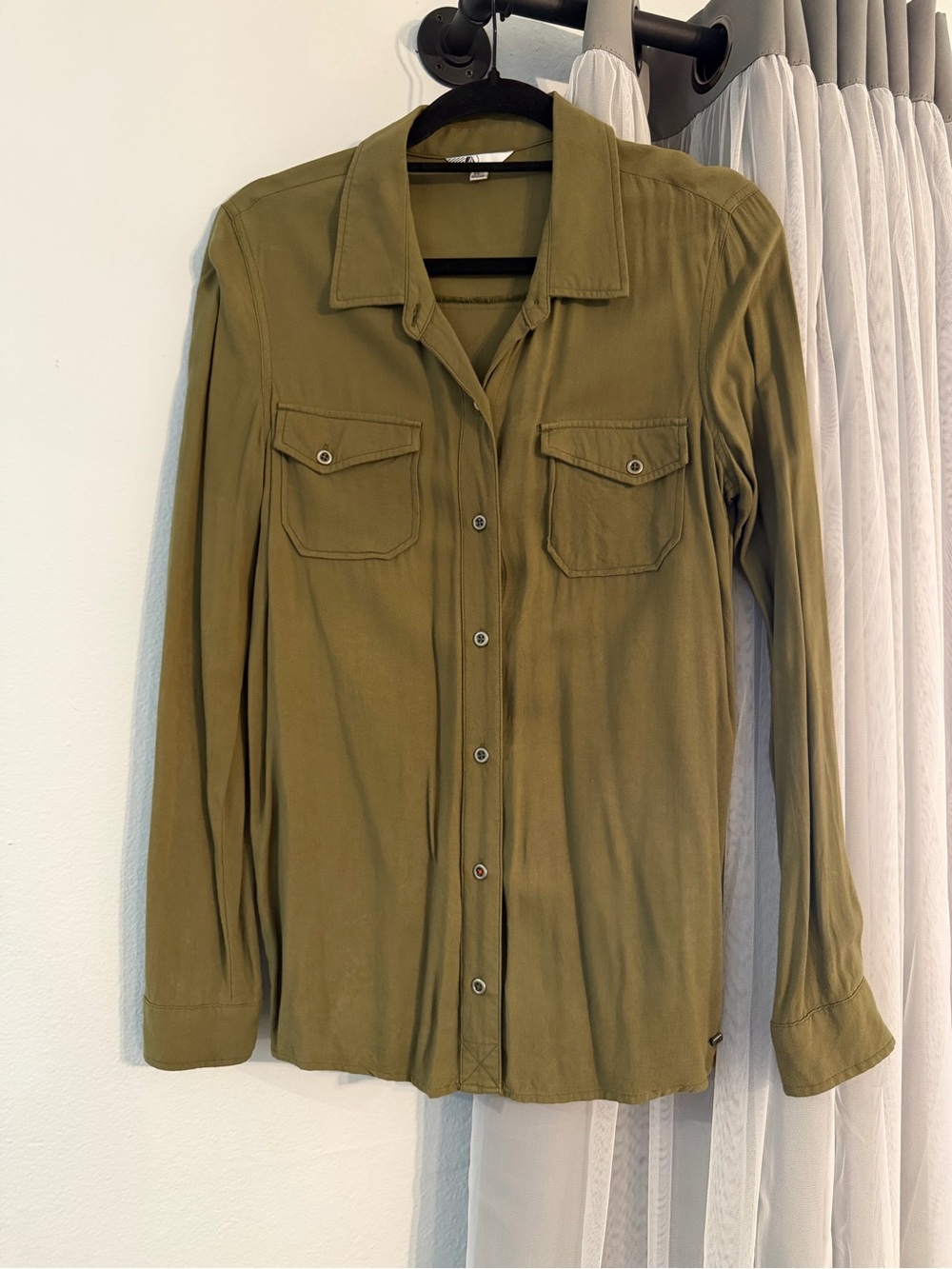 Olive Green Button-Front Shirt Jacket